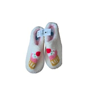 Green Tea Kids Cupcake Slippers Cream Pink Faux Fur Slip On House Shoes Size 2/3